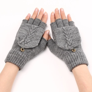 Mitaines à Rabat Torsadées d'Hiver Femme Homme Chaudes en Tricot d'Acrylique Gants Sans Doigts Demi-Doigt Chauffe-Bras Avec Bouton