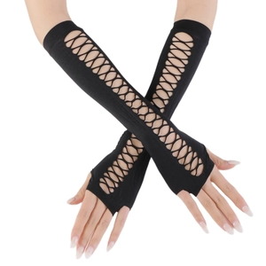 Women Men Gothic Punk Hollow Out Long Arm Sleeves Fingerless Gloves Sun Protection Polyester Arm Warmer For Club Party