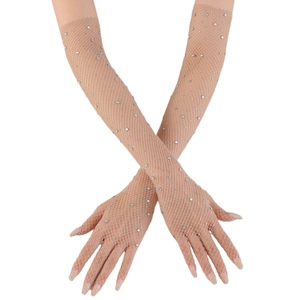 Gants résille couleur chair avec strass pour la danse ou les soirées, vue détaillée