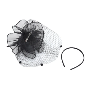 Vintage black mesh veil hair clip and headband set with polka dot net for bridal show