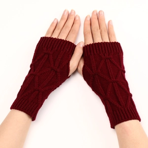 Mitaines tricotées bordeaux à motif de losanges pour hommes et femmes hiver