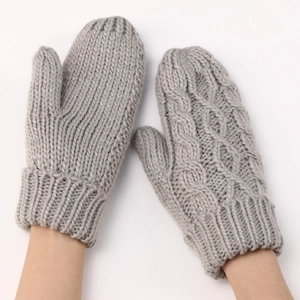 Mitones de Invierno Engrosados de Punto de Ocho para Mujer Guantes Cálidos de Acrílico con Forro Polar Puños Acanalados Calentadores de Manos