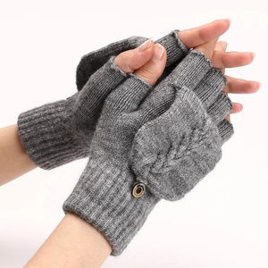 Gants à rabat tricotés gris foncé pour la chaleur extérieure en automne et hiver