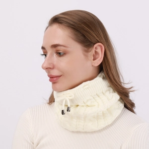 Detailed knit texture and drawstring of beige winter neck warmer for men and women