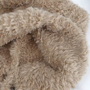 Close-up of the plush khaki cat ear hat showing soft faux fur texture and warmth