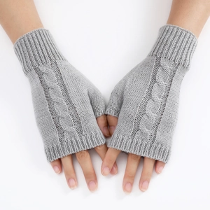 Unisex Winter Cable Knit Fingerless Gloves Acrylic Warm Half Finger Mittens For Men Women Fashion Solid Color Arm Warmers