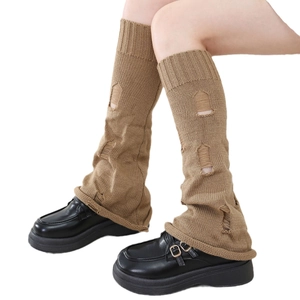 Y2K Strick-Beinstulpen in Braun mit Riss-Design und weit ausgestellter Silhouette