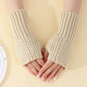 Mitaines torsadées beiges pour femmes, gants tricotés chauds et doux pour l'hiver