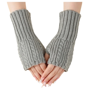 Mitaines grises en maille torsadée avec trou de pouce pour femme en hiver