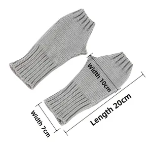 Détails de mitaines en tricot gris avec dimensions de 20cm de long et 10cm de large