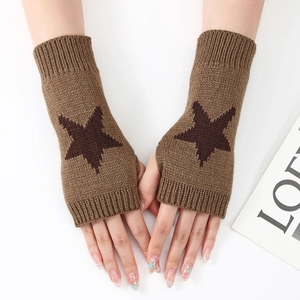 Gants en Maille Sans Doigts Étoile pour Femmes Manchettes Chaudes d'Hiver en Acrylique Motif Étoile Jacquard