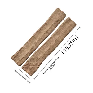 Detailed knit texture and measurements for 40cm long brown rib-knit fingerless arm warmers