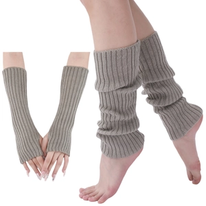 Ensemble chauffe-bras et jambières en tricot côtelé taupe pour femme style Y2K