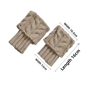 Detail showing knit leg warmer dimensions 16cm length with cable stitch texture