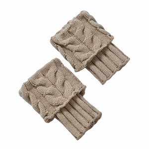 Chic khaki cable knit boot cuffs for women with elegant ribbed texture and fold-over design