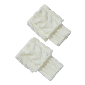 White cable-knit leg warmers for women features soft acrylic wool for autumn winter boots