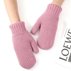 Women Winter Thick Warm Knitted Mittens Solid Color Ribbed Cuff Cold Weather Windproof Outdoor Daily Wear Crochet Mittens