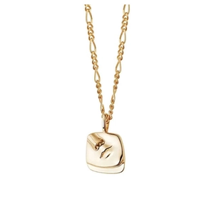 Abstract vrouwelijk gezichtsreliëf vierkante hanger ketting in goud verguld staal