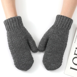Thick knitted fingerless mittens in dark grey wool for winter warmth and windproof comfort