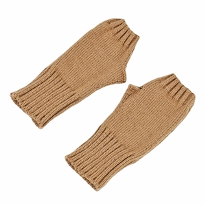 Texture de tricot détaillée de mitaines marron avec poignets côtelés et trou pour le pouce