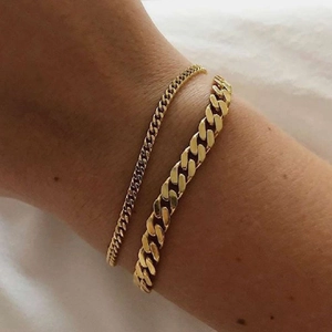 Conjunto de pulseras de cadena cubana dorada con eslabones gruesos y finos para mujer