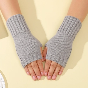 Mitaines en Tricot pour Femmes Acrylique Couleur Unie Gants Chauds sans Doigts pour l'Hiver Écriture Bureau Style Décontracté