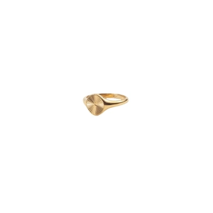 Anello sigillo dorato retrò con motivo a raggiera minimalista inciso per donne moderne
