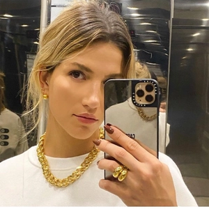 Set collana a catena d'oro grossa e anello in acciaio al titanio stile moderno