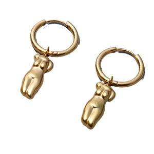 Boucles d'oreilles créoles en acier plaqué or 18k avec pendentifs corps abstrait femme