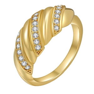 Anello a treccia in acciaio inossidabile placcato oro 18K con pavé di zirconi