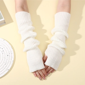 Women Knitted Arm Sleeves Fingerless Long Gloves Slouchy Winter Warm Acrylic Y2K Ribbed Arm Warmers Hand Covers