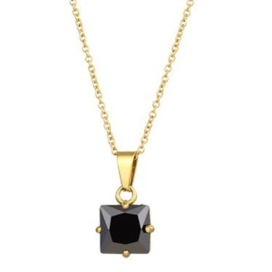 Collana minimalista in oro con pendente quadrato in zircone nero su catena sottile