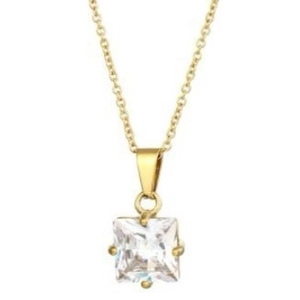 Elegante collana in acciaio al titanio dorato con ciondolo quadrato in zircone AAA e castone