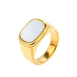 Anillo moderno de acero inoxidable chapado en oro 18K con elegante incrustación de nácar