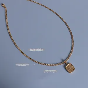 Gouden titanium stalen Figaro ketting met lotus hanger en 40+5 cm verlengketting