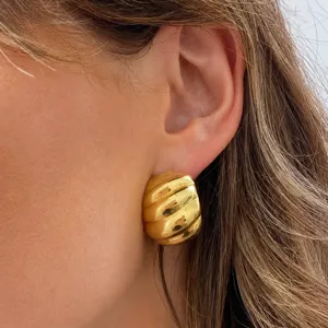 Pendientes de Botón Croissant Vintage Francés para Mujer Chapado en Oro 18K Acero Inoxidable Joyería Metálica