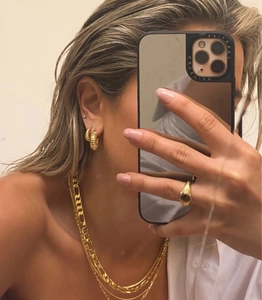 18k vergoldete strukturierte Croissant-Ohrringe und mehrlagige Halsketten für Damen