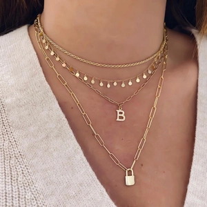Punk Roestvrij Staal 18K Verguld Gelaagde Halsketting Voor Dames Paperclip Ketting Slot Letter B Zirconia Hanger Sieraden