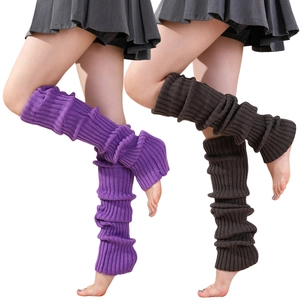 Jambières tricotées épaisses de 70cm pour femmes en maille côtelée violet et brun