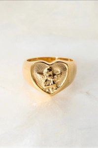 Anillo de Corazón con Alas de Ángel de Acero Inoxidable Chapado en Oro de 18K para Mujer Vintage Cupido Relieve Joyería
