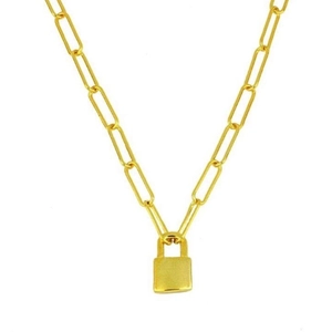 18k vergulde roestvrijstalen hangslot ketting met een paperclip ketting in punk stijl