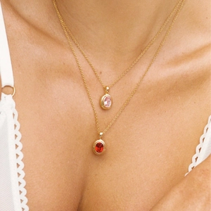18K Verguld Roestvrij Staal Ovaal Zirkonia Hanger Halsketting Voor Vrouwen Gelaagd Retro Geometrisch Mode Sieraden Accessoire