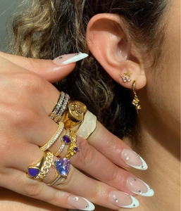 Anillos de moda bañados en oro de 18K con corazón y alas de ángel para mujer en set