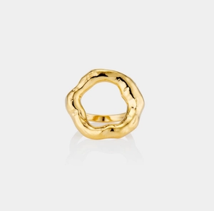 Anillo de lava minimalista de acero inoxidable chapado en oro con diseño de metal líquido