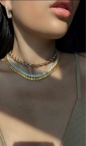 Mehrlagiges 18K vergoldetes Zirkon-Ohrring- und Halsketten-Set für einen luxuriösen Vintage-Look