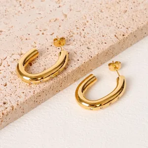 Eleganti orecchini a forma di U in acciaio inossidabile placcato oro 18K con perle