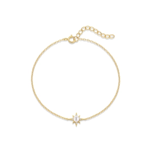Bracelet en argent 925 avec perle et étoile octogonale, finition dorée élégante