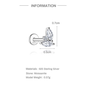 Macro detail of S925 sterling silver moissanite stud showing dimensions and 0.7cm height