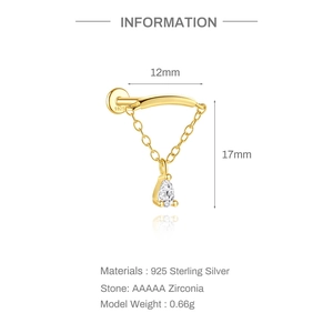 Detail von S925 Sterlingsilber Ohrring mit AAAAA Zirkonia Stein und hängender Kette