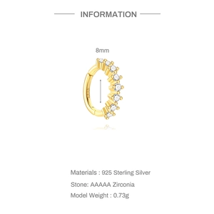 Detailed 8mm S925 sterling silver huggie hoop earring with AAAAA cubic zirconia inlay